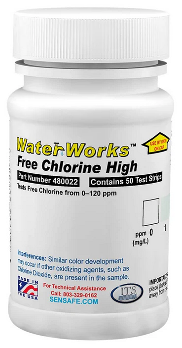 Chlorine HR- Free, bottle of 50 Test Strips