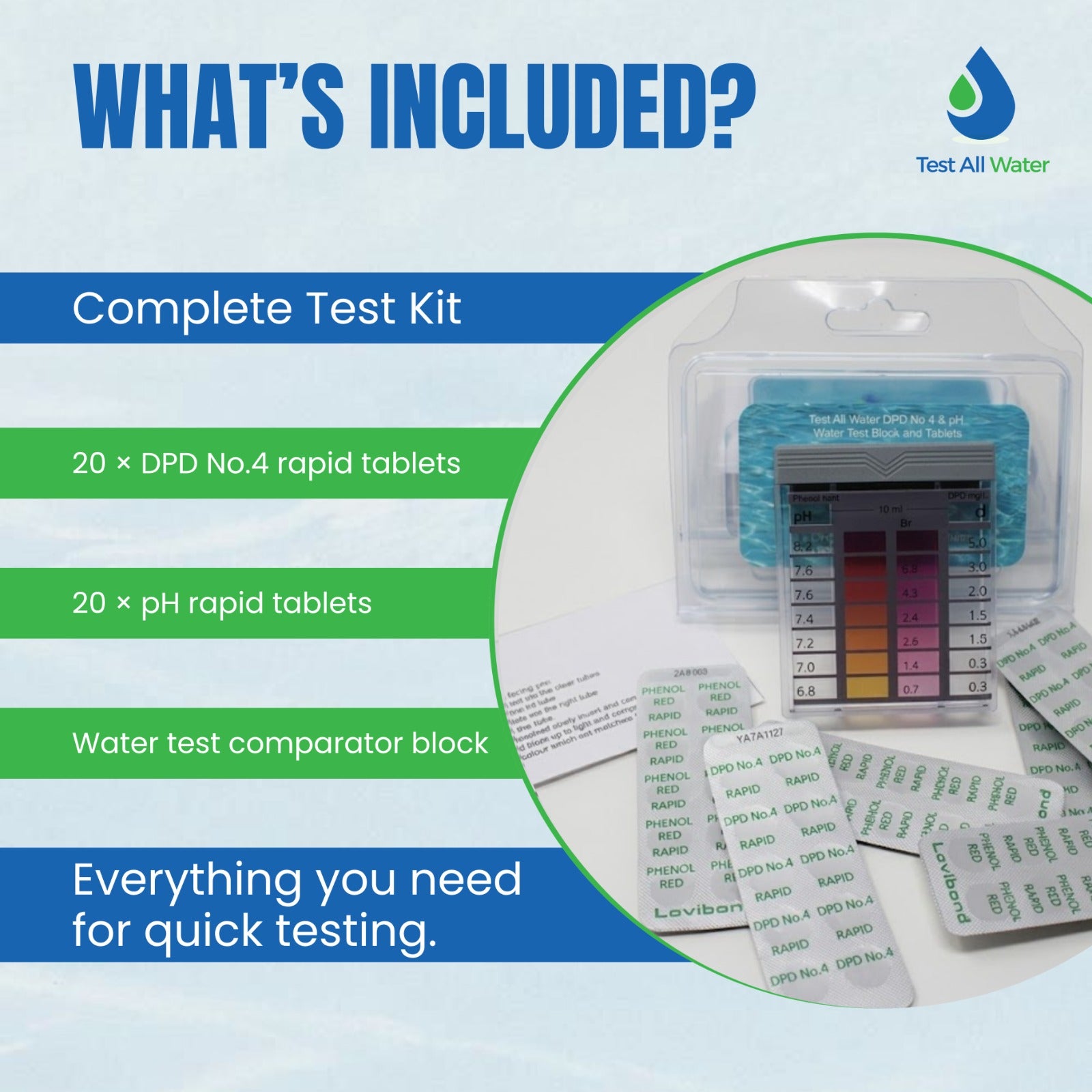 Test All Water DPD No 4 & pH Water Test Block and Tablets
