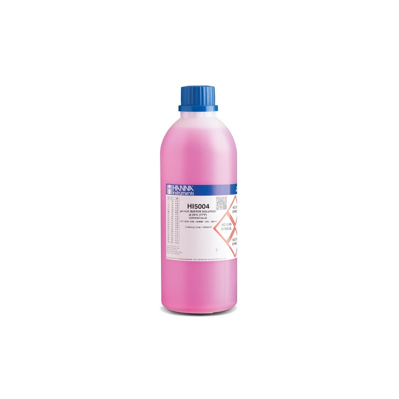 Hanna Instruments HI-5004-R pH4.01 Red Technical Buffer Solution, 500ml (colour-coded bottle)