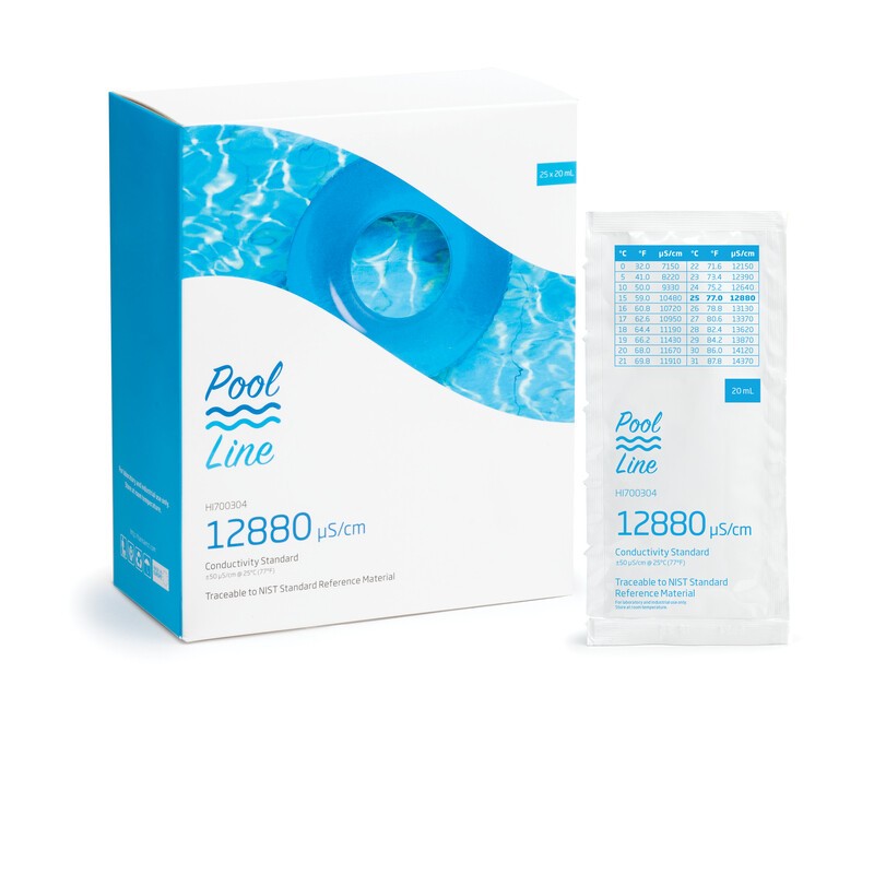 Hanna Instruments HI-700304P Pool Line 12880 µS/cm EC Solution, 25 x 20 mL sachets