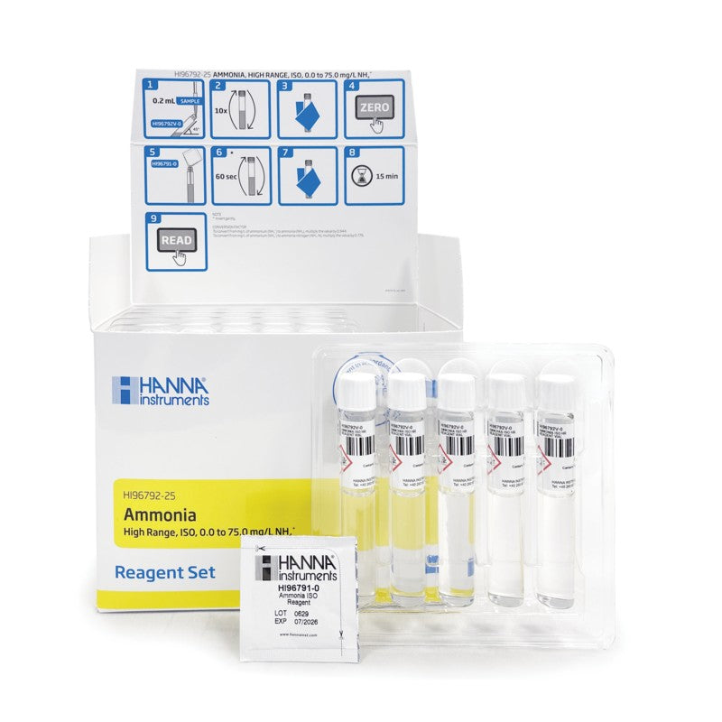 Hanna Instruments HI-96792-25 Ammonia High Range ISO Pre-dosed Reagent Set 13mm Vial