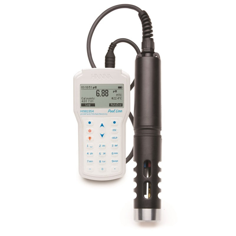Hanna Instruments HI-981954 Pool Line pH/EC/ ORP multiparameter portable meter supplied with HI-7698195 probe with 4 meter cable