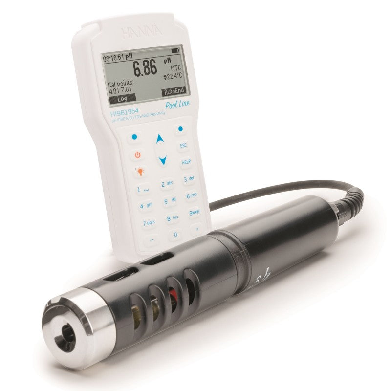 Hanna Instruments HI-981954 Pool Line pH/EC/ ORP multiparameter portable meter supplied with HI-7698195 probe with 4 meter cable