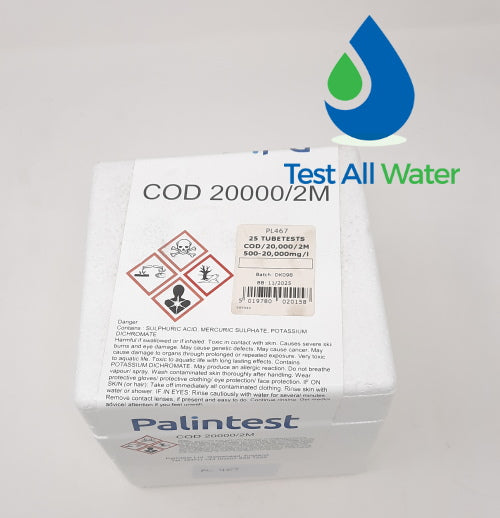 Palintest Chemical Oxygen Demand (COD) Tubetests - Containing Mercury for high Chloride 500 - 20,000 mg/L 02